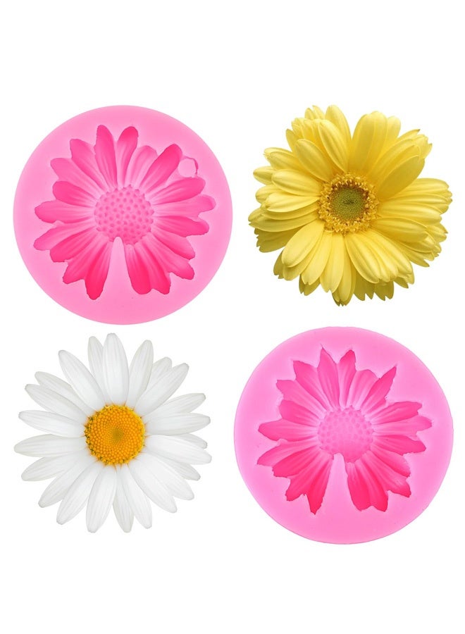 2Pcs Daisy Flower Candle Moulds, Silicone Pink Moldes Para Velas for Candle Making Butter Cake Soft Unique Molds 3D DIY Clay Soap Making - Image 1